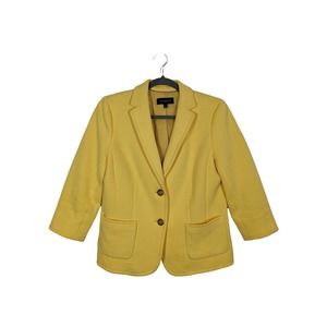 EUC TALBOTS Bright Yellow Blazer Herringbone Pattern Real Front Pockets Size 6